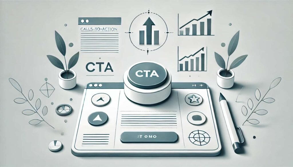 CTA Header Image with many CTA buttons and analytic graphs