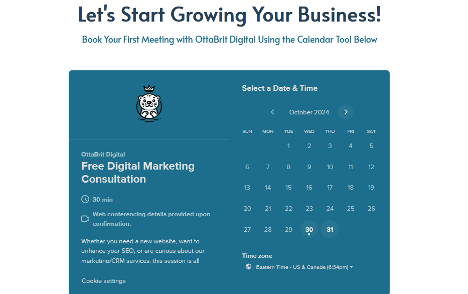 Screenshot of the OttaBrit Digital Calendar Tool
