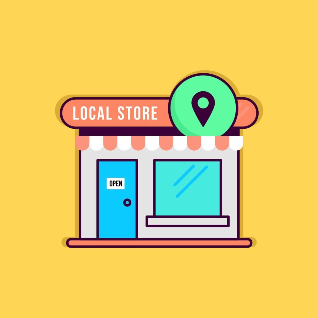 Local store front drawing, highlighting local SEO