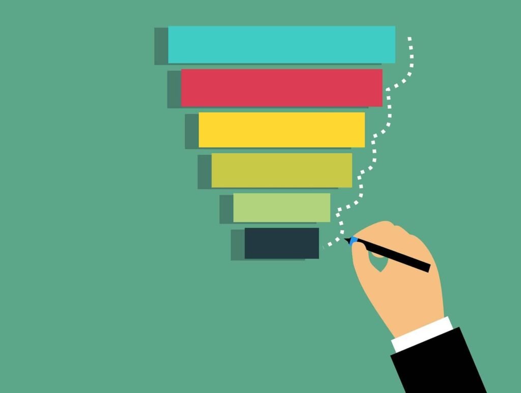 Picture of a hand drawing a funnel, depicting a sales funnel